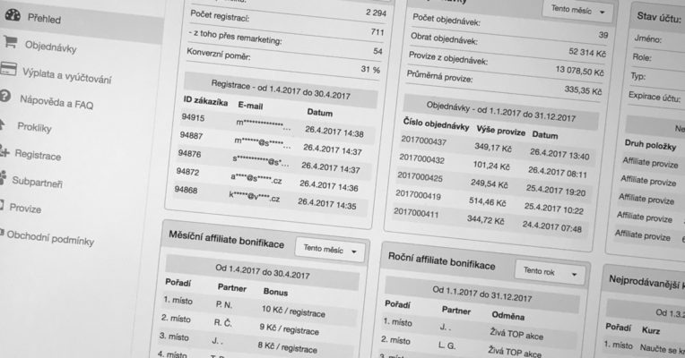 Affiliate program Kurzy pro radost - partnerské prostředí