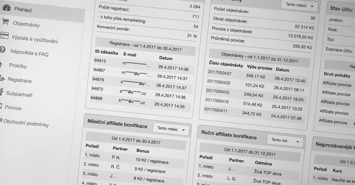 Affiliate program Kurzy pro radost - partnerské prostředí